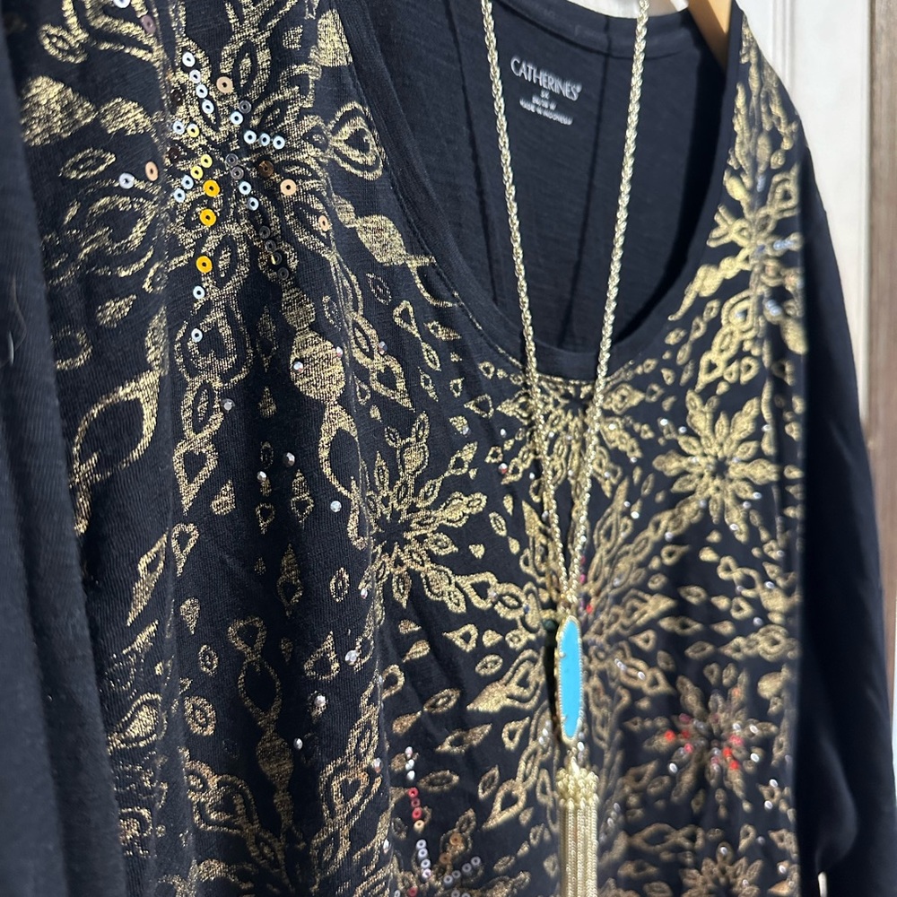 Catherine's Blouse Black Gold Plus Size 3X 26/28 W - Picture 7 of 9